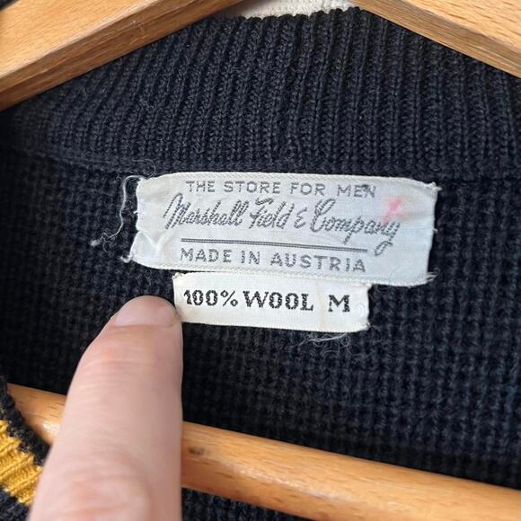 60s Marshall Field & Co Black Gold Crewneck Wool Sweater Size M - Picture 3 of 7